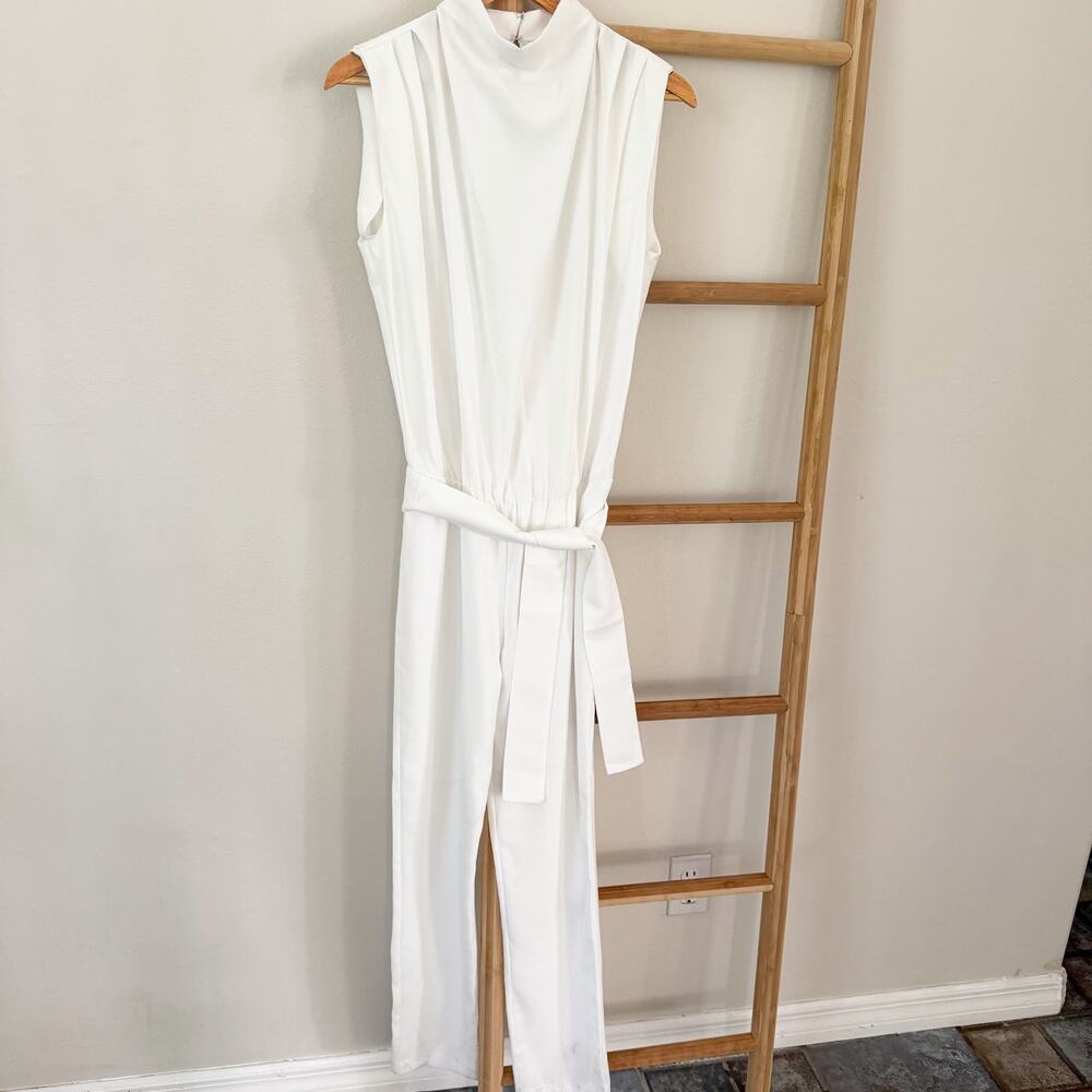 Amanda Uprichard X Revolve Fabienne Ivory White Sleeveles Tie Waist Jumpsuit S - Picture 2 of 12